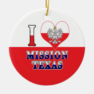 Ornamento De Cerâmica I Heart Love Mission Texas