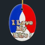 Ornamento De Cerâmica "I Love My Wife" Art Impressão<br><div class="desc">"I Love My Wife" Art Impressão Experimente a sentida elegância da nossa Impressão de Arte "I Love My Wife". Esta trabalho de arte contrasta lindamente cores vibrantes com uma mensagem romântica, criando uma composição visualmente impressionante. Recursos do design: Fundo: o plano de fundo é dividido verticalmente, apresentando um azul profundo...</div>