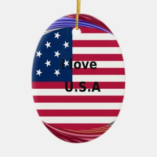 Ornamento De Cerâmica I Love U.S.A Swirl: Patriotic Heart Art Impressão