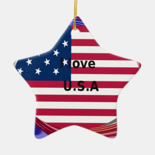 Ornamento De Cerâmica I Love U.S.A Swirl: Patriotic Heart Art Impressão