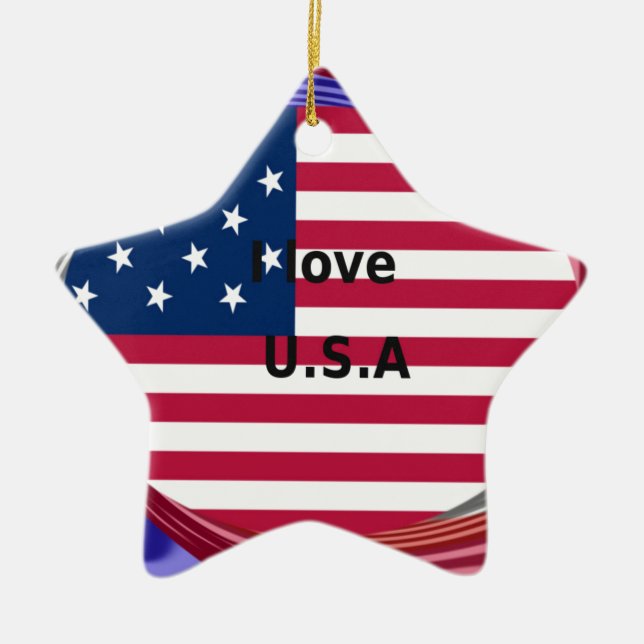 Ornamento De Cerâmica I Love U.S.A Swirl: Patriotic Heart Art Impressão (Frente)