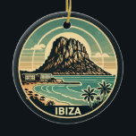 Ornamento De Cerâmica Ibiza Espanha Rock Es Vedra Crachá Arte<br><div class="desc">Ibiza retro vetor viagem design. Ibiza é uma das ilhas Baleares,  um arquipélago de Espanha no Mar Mediterrâneo.</div>