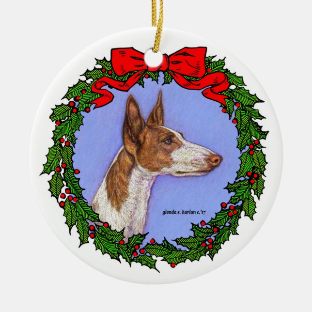 Ornamento De Cerâmica Ibizan Hound Art de Glenda S. Harlan (Frente)