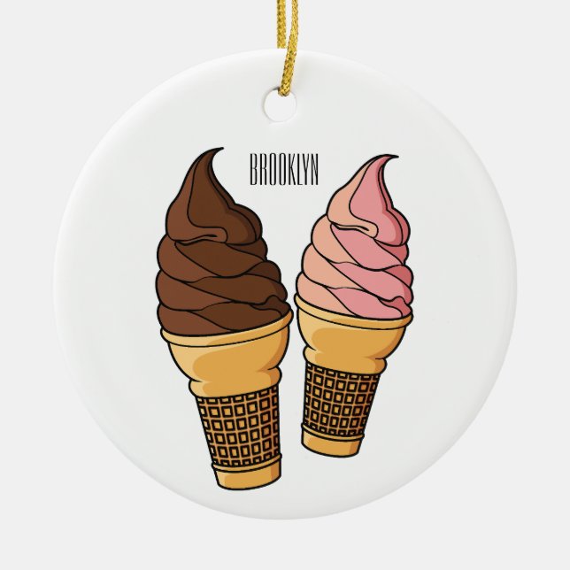 Ornamento De Cerâmica Ice cream cone cartoon illustration  (Frente)