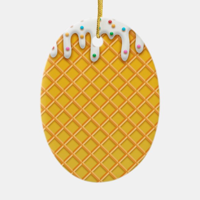 Ornamento De Cerâmica Ice Cream Drip Waffle Cone With Sprinkles (Frente)