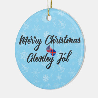 Ornamento De Cerâmica Icelandic American Bilingual Merry Christmas