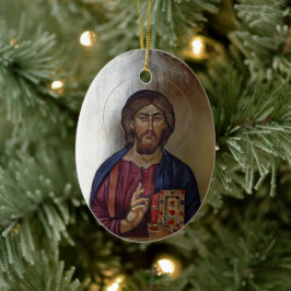 Ornamento De Cerâmica Ícone Bizantino do Pantocrator Cristo
