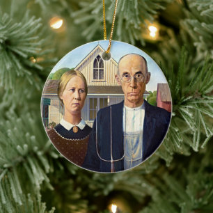 Ornamento De Cerâmica Ícone Cerâmico do American Gothic de Grant Wood