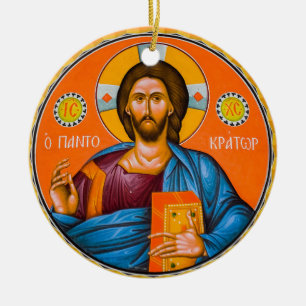 Ornamento De Cerâmica Ícone de Jesus Cristo segurando os Evangelhos