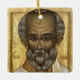 Ornamento De Cerâmica Ícone de Natal de São Nicolau o Taumaturgo