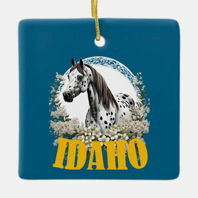 Ornamento De Cerâmica Idaho Appaloosa Com Fronteira De Camisa-T De Flore (Frente)