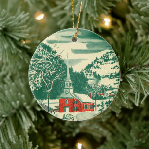 Ornamento De Cerâmica Igreja de Natal Vintage, Paisagem de Neve no Inver