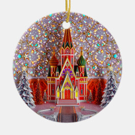 Ornamento De Cerâmica Igreja e paisagem do NATAL ~