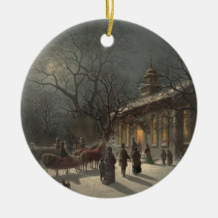 Ornamento De Cerâmica Igreja na Noite de Natal