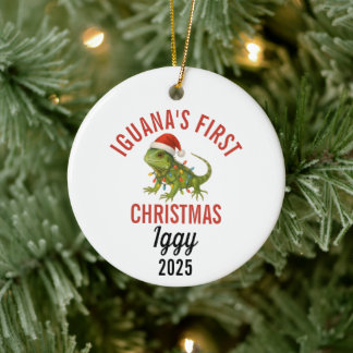 Ornamento De Cerâmica Iguana First Christmas 2025
