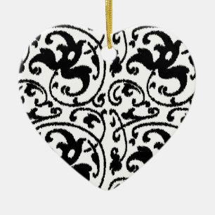 Ornamento De Cerâmica Ikat Floral Damask - Branco e Preto