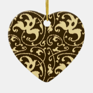 Ornamento De Cerâmica Ikat Floral Damask - Chocolate Brown e Tan