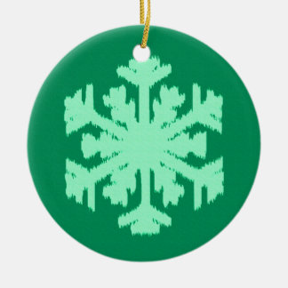 Ornamento De Cerâmica Ikat Snowflake - Pinheiro e horta verdes