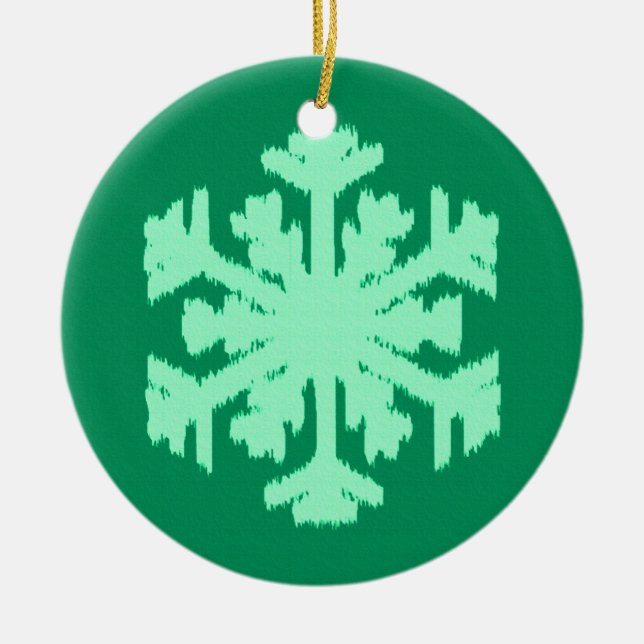 Ornamento De Cerâmica Ikat Snowflake - Pinheiro e horta verdes (Frente)