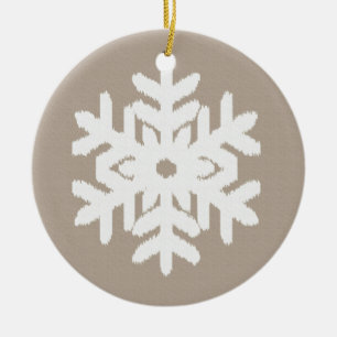 Ornamento De Cerâmica Ikat Snowflake - Taupe bronzeado e branco