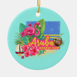 Ornamento De Cerâmica Ilha Caribe Aruba com Flamingo Vintage