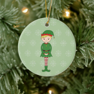 Ornamento De Cerâmica illusima Menino Duende Natal Flocos de Neve Verde