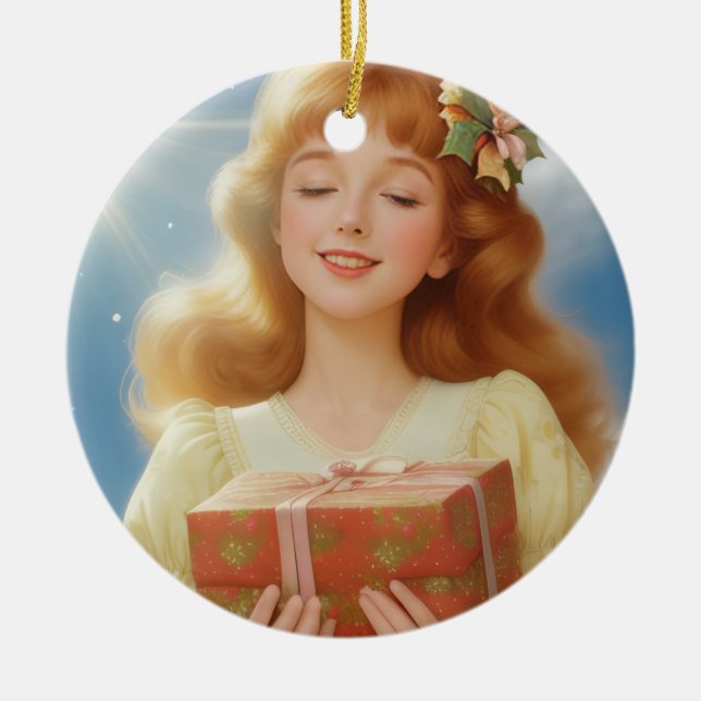 Ornamento De Cerâmica Illustration rétro de Noël (Frente)