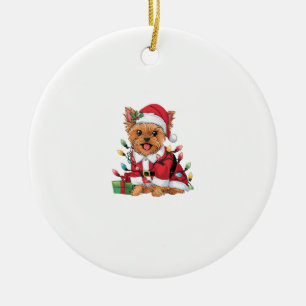 Ornamento De Cerâmica Iluminação de Natal Santa Cachorro Yorkie Natal