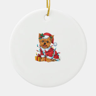 Ornamento De Cerâmica Iluminação de Natal Yorkie Papai Noel Cachorro Yor
