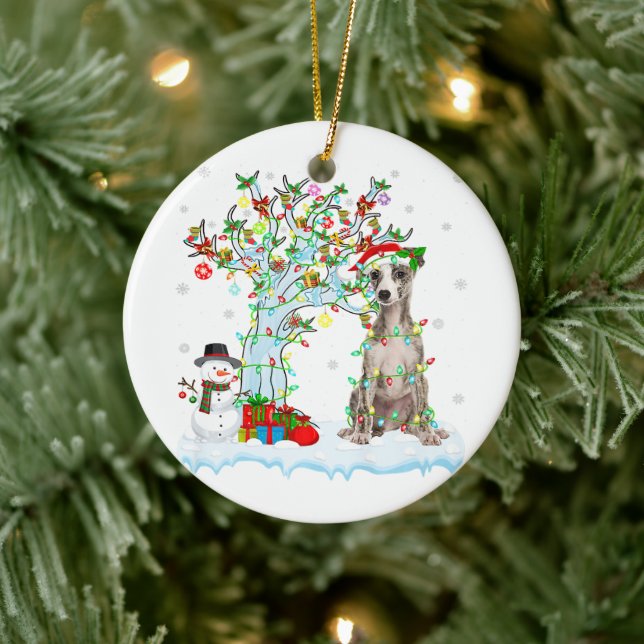 Ornamento De Cerâmica Iluminação em árvore do cachorro-branco | Presente (Árvore)