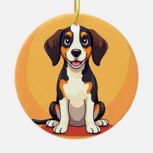 Ornamento De Cerâmica Ilustração Adorável de Cachorro de Desenho Animado