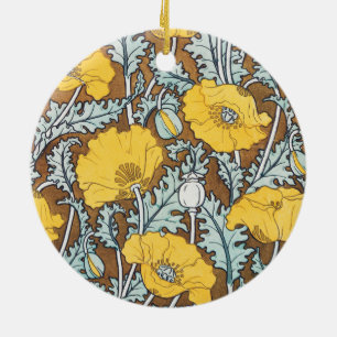 Ornamento De Cerâmica Ilustração Art Nouveau Papoula Flor Amarela