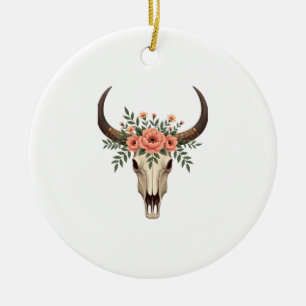 Ornamento De Cerâmica Ilustração Botânica Ocidental Boho Crânio de Touro
