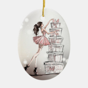 Ornamento De Cerâmica Ilustração da Moda de Natal Elegante