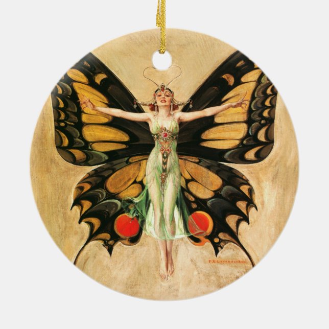 Ornamento De Cerâmica Ilustração da Mulher Voadora Flapper Butterfly (Traseira)