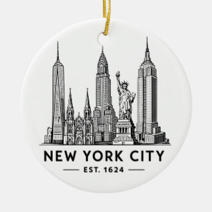 Ornamento De Cerâmica Ilustração da Silhueta de Nova York com Estátua da