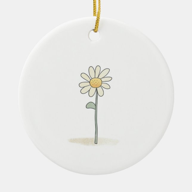 Ornamento De Cerâmica Ilustração Daisy Delicada - Flor Simples (Frente)