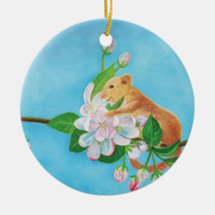 Ornamento De Cerâmica Ilustração das flores de dormouse e maçã