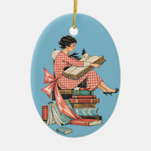 Ornamento De Cerâmica Ilustração de Amante de Livros Antigos Lendo