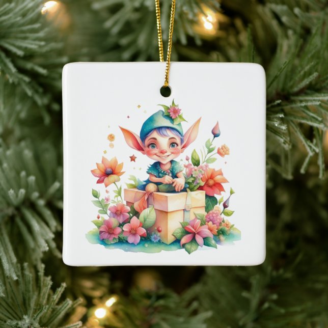 Ornamento De Cerâmica Ilustração de Aquarela de Natal Personalizada (Árvore)