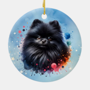 Ornamento De Cerâmica Ilustração de aquarela pomeraniana preta