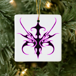 Ornamento De Cerâmica Ilustração de Arte Linear Tribal Preta e Rosa Fero