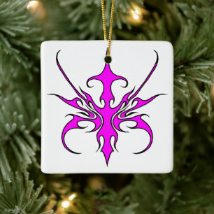 Ornamento De Cerâmica Ilustração de Arte Linear Tribal Rosa e Preta Fero