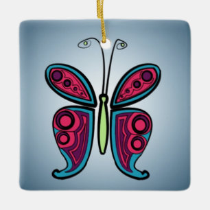 Ornamento De Cerâmica Ilustração de borboleta azul