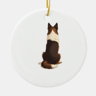 Ornamento De Cerâmica Ilustração de Border Collie Antigo por Trás