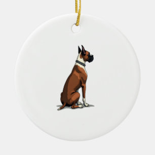 Ornamento De Cerâmica Ilustração de cachorro boxer vintage por trás marr