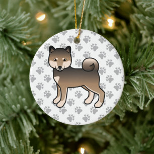 Ornamento De Cerâmica Ilustração de Cão de Cartoon Bonito Sesame Shiba I