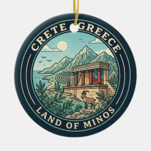 Ornamento De Cerâmica Ilustração de Creta Grécia Arte de Viagem Badge