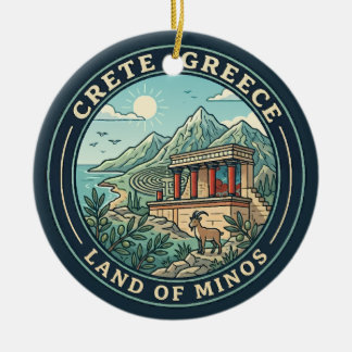 Ornamento De Cerâmica Ilustração de Creta Grécia Arte de Viagem Badge