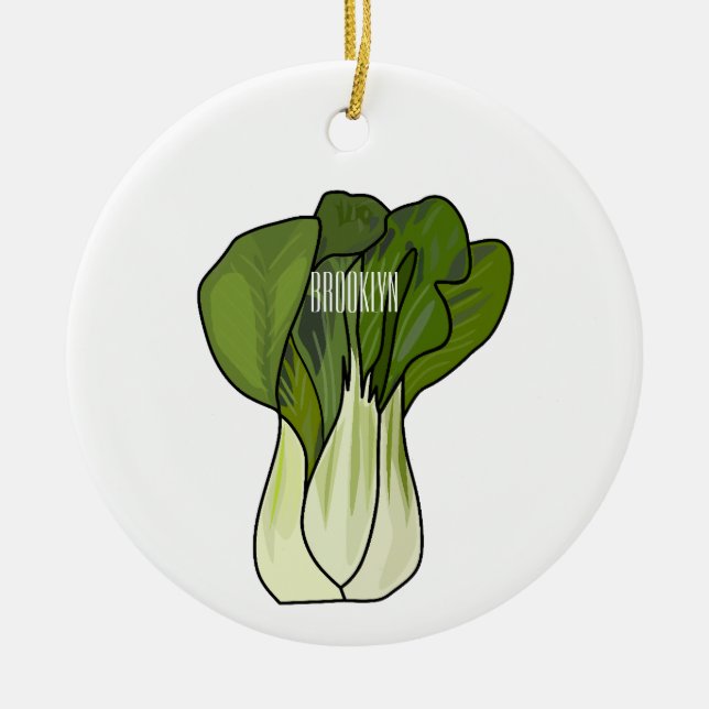 Ornamento De Cerâmica Ilustração de desenho animado Bok choy (Frente)